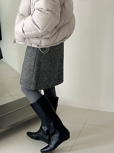 高腰毛呢腰帶寬鬆短裙7