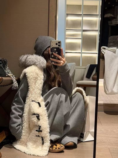 羊卷絨牛角扣皮毛一體馬甲背心5