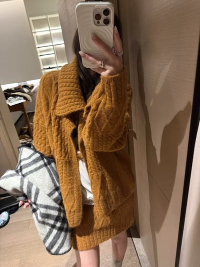 麻花大翻領絞花短裙套裝9