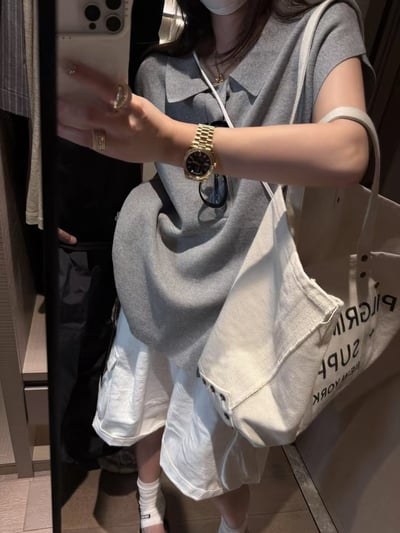 全棉紗POLO領愛心扣寬鬆上衣6