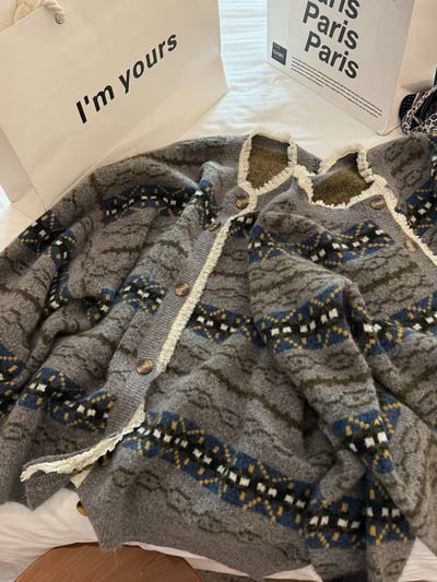 駱駝毛費爾島蕾絲大開衫外套13