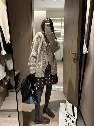 鬆緊腰印花花苞半身中裙2