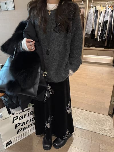 垂感鬆緊腰亮片絲絨半身裙3