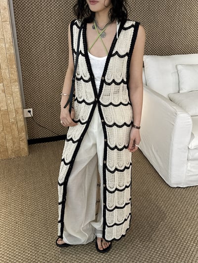 波浪鉤針長針織度假感上衣2