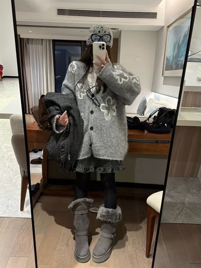 花朵刺繡針織外套厚款7