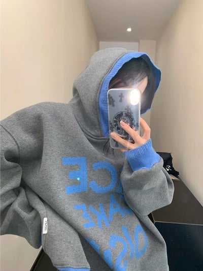 鬆弛感撞色加絨連帽衛衣加厚4