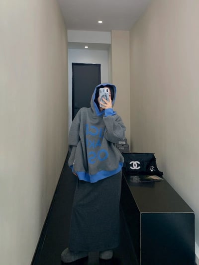 鬆弛感撞色加絨連帽衛衣加厚3