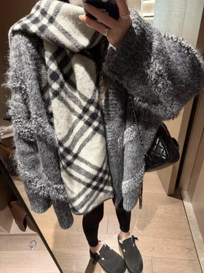 含毛羊駝流蘇毛衣大開衫16