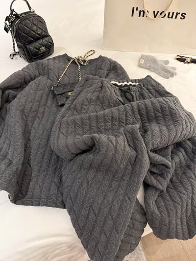 圓領夾絲綿坑條絎棉套裝13