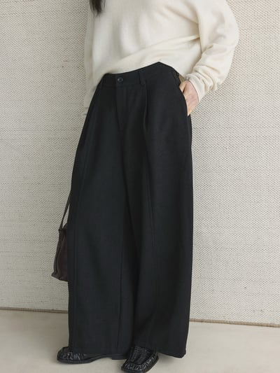 複合絨壓褶彎刀西褲廓形長褲2