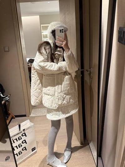 夾棉可拆式花邊領絲絨大衣11