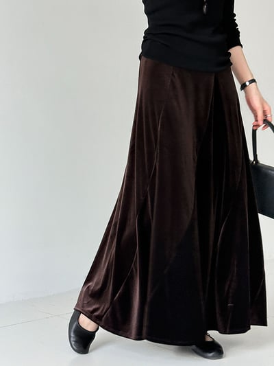 韓系氣質金絲絨百摺長裙4