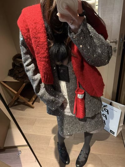 西裝外套釘珠套裝假兩件半身中裙7