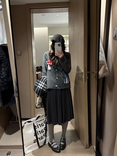 鬆緊腰細百褶中裙半身裙6