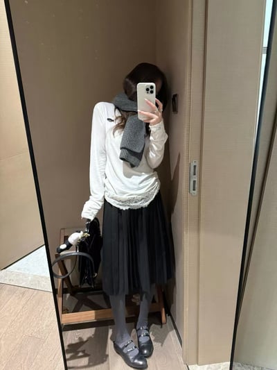 鬆緊腰細百褶中裙半身裙10