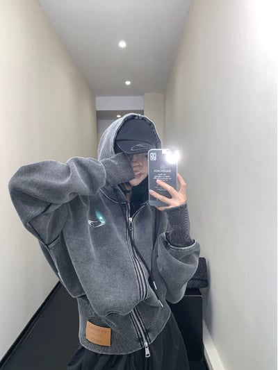 螺紋收腰短款連帽外套3