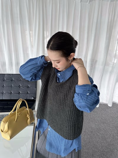 羊毛V領針織馬甲疊穿背心10