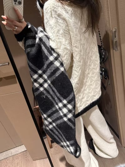 小香風拼色麻花大开衫長褲套裝14