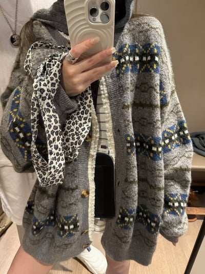 駱駝毛費爾島蕾絲大開衫外套3