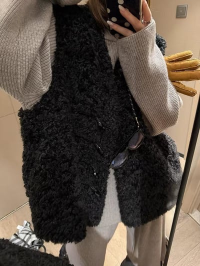 羊卷絨牛角扣皮毛一體馬甲背心4