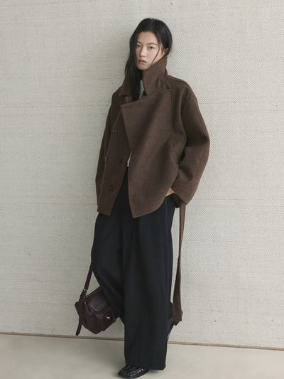 複合絨壓褶彎刀西褲廓形長褲5