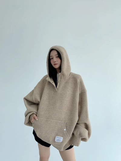 慵懶廓形短款連帽毛衣(重磅加厚）2