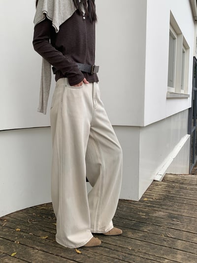 廢土髒洗牛褲天絲高腰牛仔褲3