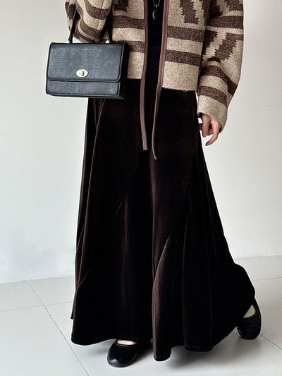 韓系氣質金絲絨百摺長裙2