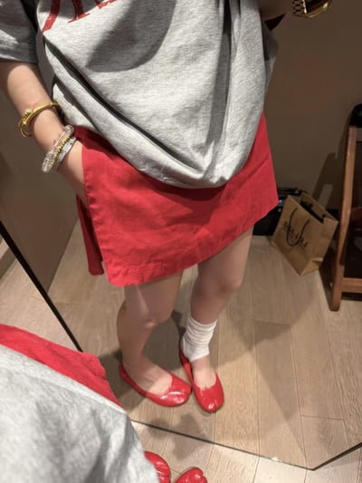 梨形鬆緊腰100%亞麻短裙褲10