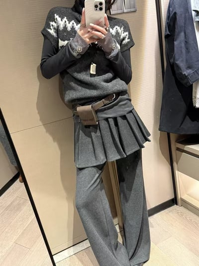 梨形磨毛喇叭百衛休閒褶2