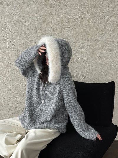 羊毛可拆毛領針織外套3