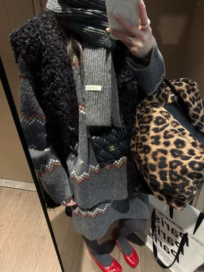 駱駝毛費爾島毛衣短裙套裝11