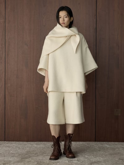 復古蓴色褶襉羊毛針織五分褲6