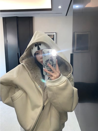 短款洋氣雙面重磅加厚連帽外套2