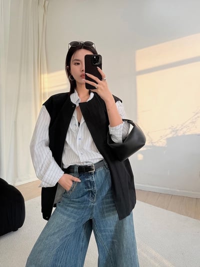 春季清爽豎條紋翻領襯衫寬鬆休閒上衣8