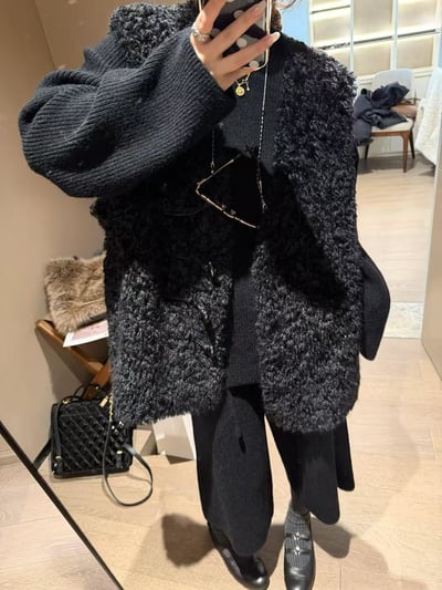 羊卷絨牛角扣皮毛一體馬甲背心8