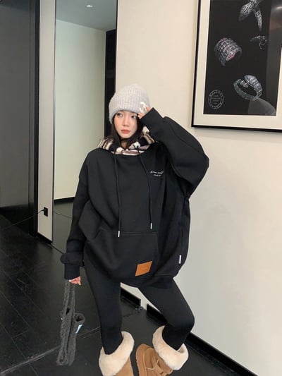 小眾復古設計連帽加絨帽Ｔ4