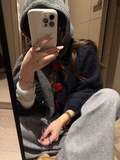 立體手工短款大花針織毛衣10