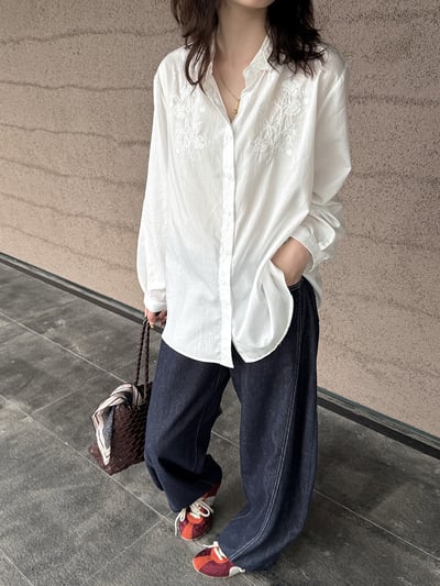 絲領刺繡襯衫天絲上衣6