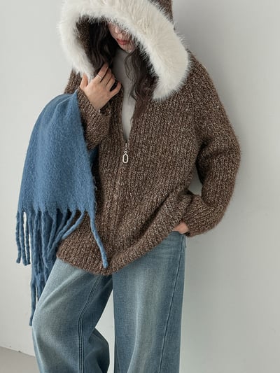 羊毛可拆毛領針織外套4