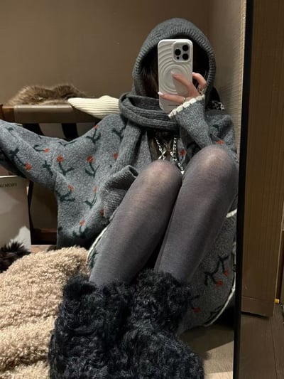 牛絨櫻桃開衫中半身裙套裝2