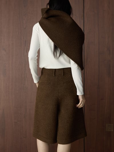 復古蓴色褶襉羊毛針織五分褲4