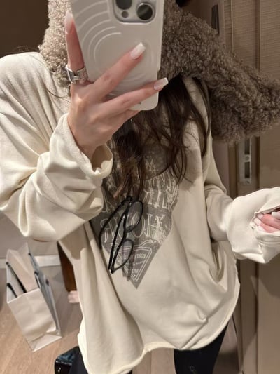 印花長袖 抓絨愛心t恤4