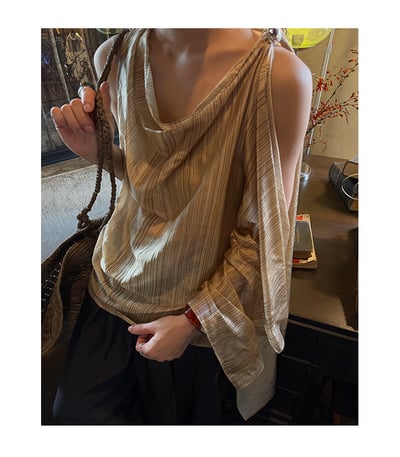褶皺寬鬆蕩領無袖吊帶3