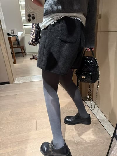拉鏈款闊腿絲綿呢毛呢A字短褲11