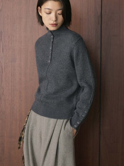 半高領多紐口設計修身上衣6