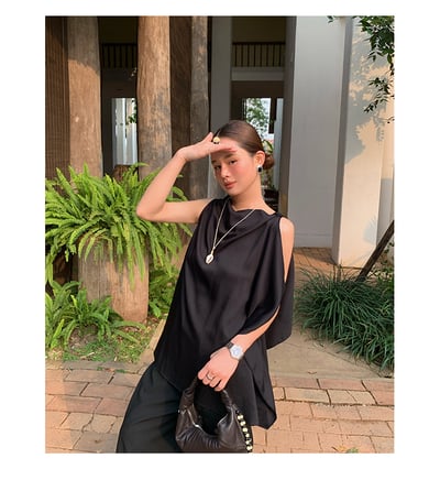 天絲質感無袖蕩領雪紡衫5