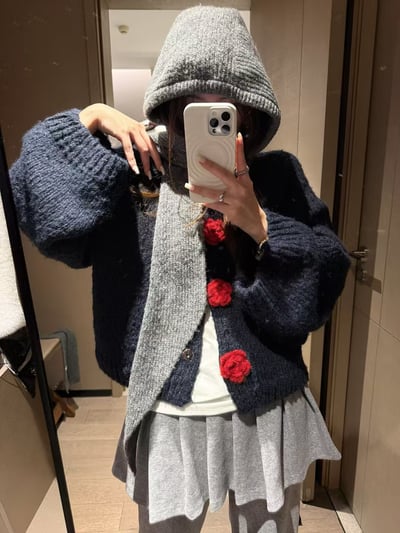 立體手工短款大花針織毛衣12