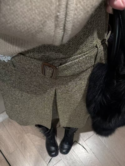 腰帶百褶雜點開叉褶半身中裙6