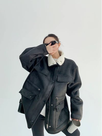 羊羔毛雙面穿麂皮外套1